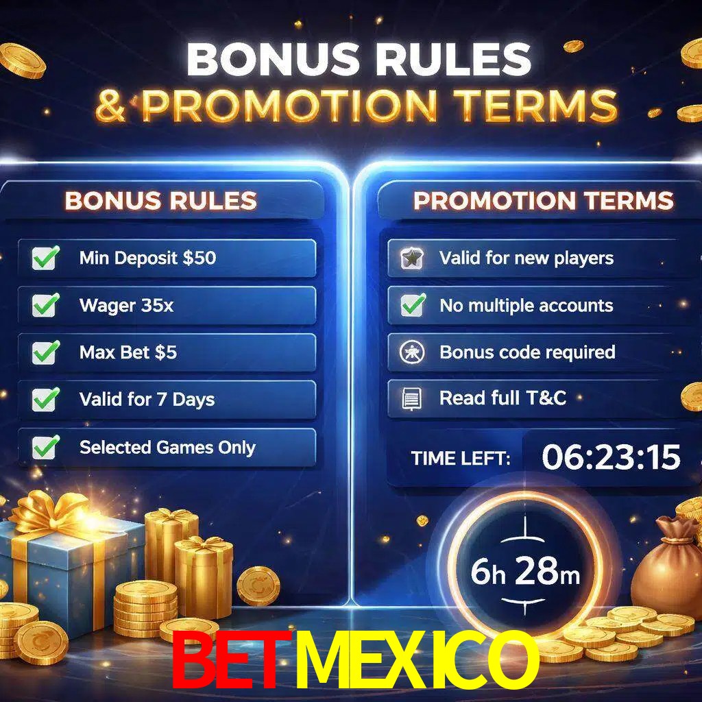 Reglas de promoción BETMEXICO y condiciones de bonos explicadas visualmente